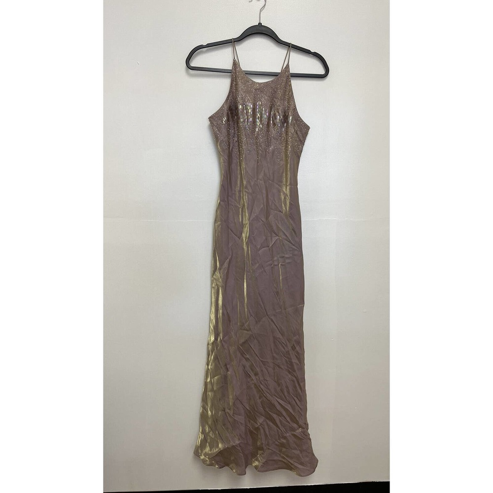 Vintage 90s Cachet Pink Beaded Slinky Prom Party Dress Gown Sz 6